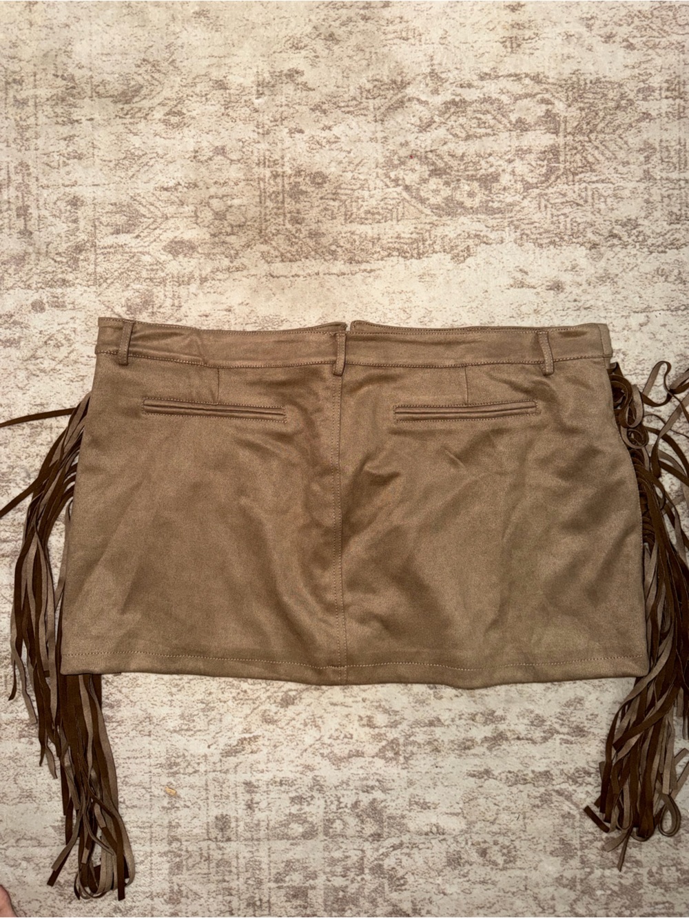 Fashion Nova Brown Fringe-Trim Suede Mini Skirt SET - Picture 3 of 8